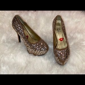 Bedazzled beige platform heels